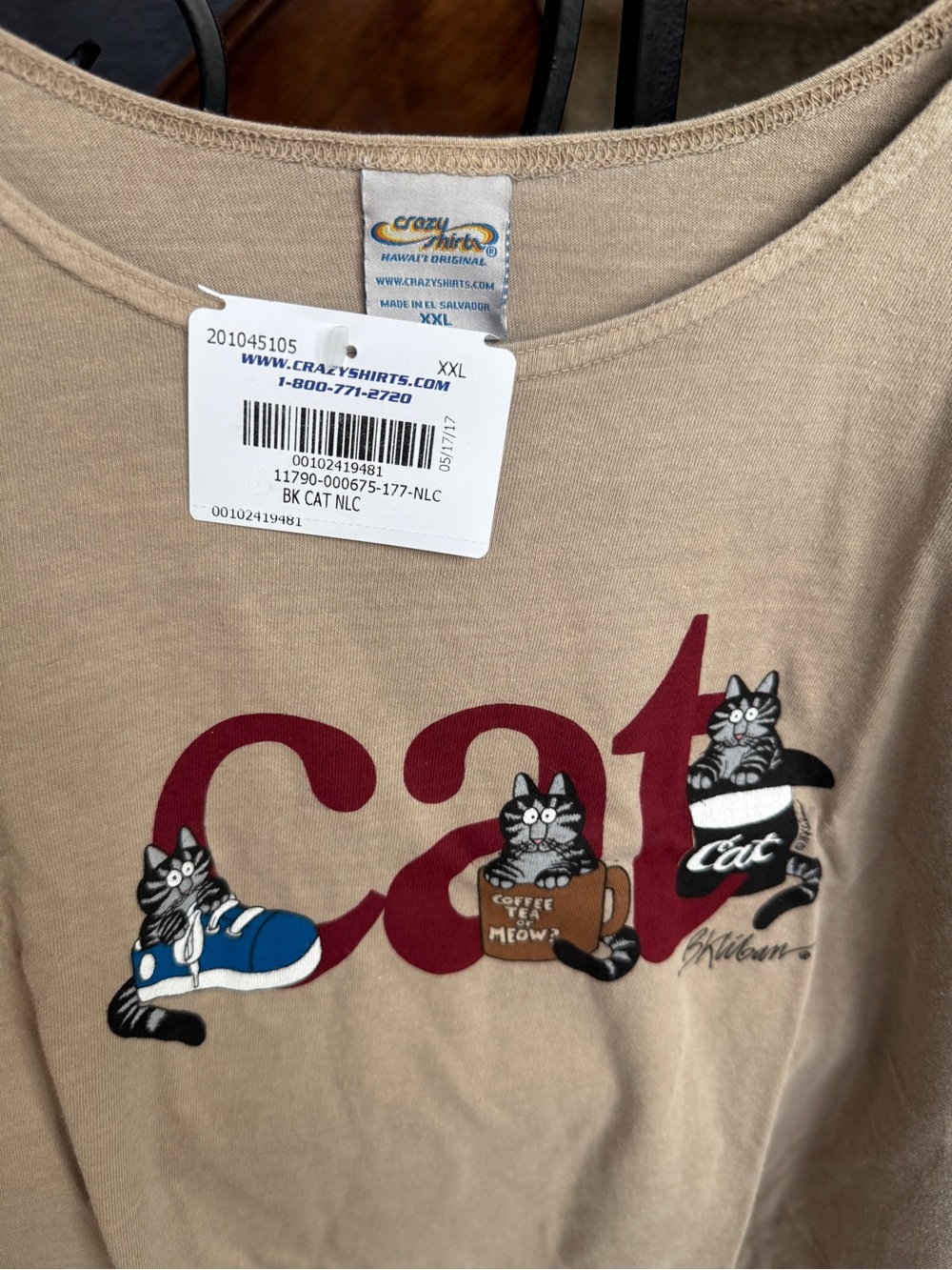 NEW NWT XXL B. Kliban Hawaii Crazy Shirts Hawaii Cat Tee Coffee Sneaker Shirt - Picture 8 of 13